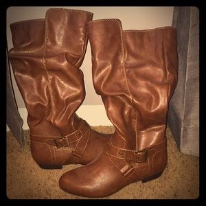 Adele brown leather boots with buckle
